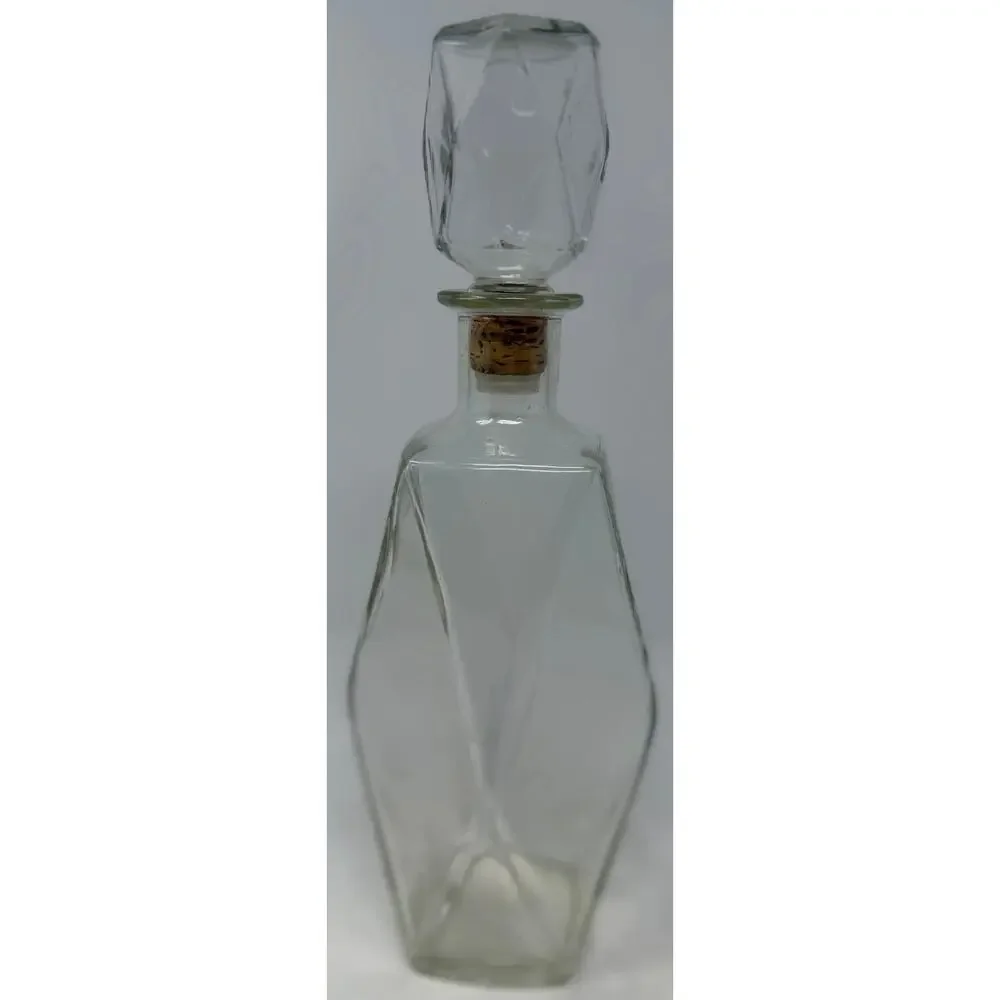 Vintage Oblong Diamond Cut Whiskey Decanter Tight Fit Plastic & Cork Stopper